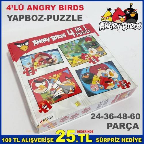 4'lü Angry Bırds Eğitici Eğlendirici Puzzle Seti