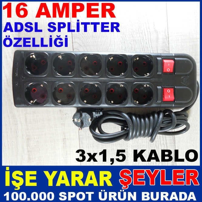 3 MT UZATMA KABLOLU ANAHTARLI 10lu GRUP PRİZİ