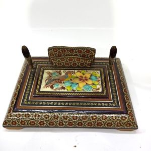 Ahşap Altın Varaklı Kakma Sedef İşlemeli İnce El İşçilikli 19.5x14.5 cm Kalemlik