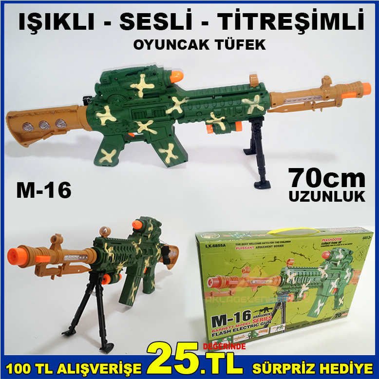 70cm TİTREŞİMLİ SESLİ IŞIKLI M-16 OYUNCAK TÜFEK