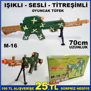70cm TİTREŞİMLİ SESLİ IŞIKLI M-16 OYUNCAK TÜFEK