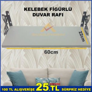 60x22cm BOYUTLARINDA KELEBEK MODEL DUVARA MONTE EDİLEBİLİR DEKORATİF TASARIMLI DUVAR RAFI