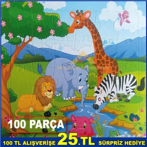 ÇOCUKLARIN ZEVKLE OYNAYACAĞI ZAMAN GEÇİREBİLECEĞİ EĞLENCELİ 100 PARÇALI ANİMALS-HAYVANLAR PUZZLE