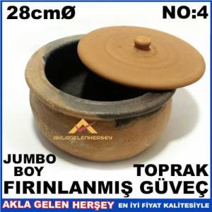 Toprak Güveç Tenceresi 28cm Jumbo Boy Fırınlanmış Yüksek Isıya Dayanıklı Ve Ateşe Toprak Güveç Kabı