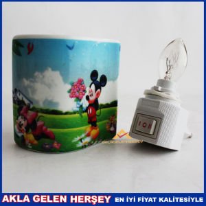 PRİZLİ ANAHTARLI DESENLİ PORSELEN GECE LAMBASI 