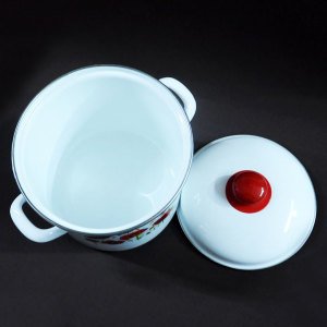 Emaye Deppot Tencere  18 cm Çapında Desenli Beyaz Emaye Tencere - Derin Emaye Tencere