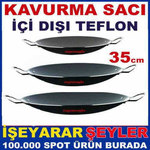İÇİ DIŞI TEFLON ÇİFT KULPLU 35cm BÜYÜK BOY KAVURMA SACI YANMAZ,YAPIŞMAZ TEFLON SAÇ KAVURMA TAVASI