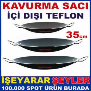 İÇİ DIŞI TEFLON ÇİFT KULPLU 35cm BÜYÜK BOY KAVURMA SACI YANMAZ,YAPIŞMAZ TEFLON SAÇ KAVURMA TAVASI