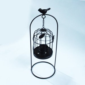 Kuşlu Motifli Ferforje Metal Mumluk - Tea Light Mumluk - Kafes Mumluk - Dekoratif Mumluk - Şamdan