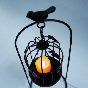 Kuşlu Motifli Ferforje Metal Mumluk - Tea Light Mumluk - Kafes Mumluk - Dekoratif Mumluk - Şamdan