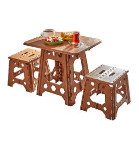 2 Tabure ile Masa 3 Parça Katlanabilir Piknik Seti Masa:h47-2 oturak h28cm Portatif Bahçe Keyif Seti