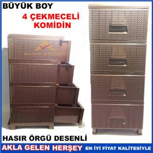 HASIR ÖRGÜ DESENLİ 4 ÇEKMECELİ BÜYÜK BOY KOMİDİN