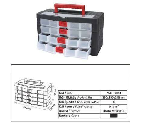 4 Kat Çekmeceli Organizer Prof Çanta 39x19x22cm.