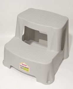 Açık Gri Kaymaz Taban Yükseltici Basamaklı Çocuk Lavabo Taburesi 120kg taşır 2 Basamaklı Merdiven