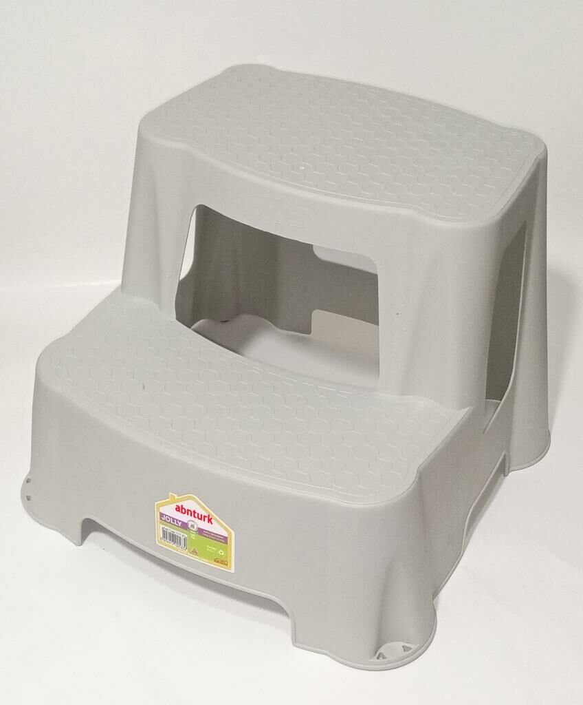 Bej Gri Kaymaz Tabanlı Yükseltici Basamaklı Çocuk Lavabo Taburesi 120kg taşır 2 Basamaklı Merdiven