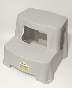 Bej Gri Kaymaz Tabanlı Yükseltici Basamaklı Çocuk Lavabo Taburesi 120kg taşır 2 Basamaklı Merdiven