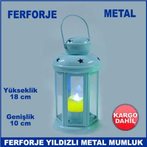Yıldızlı Motifli Ferforje Metal Mumluk - Tea Light Mumluk - Kafes Mumluk - Dekoratif Mumluk - Şamdan