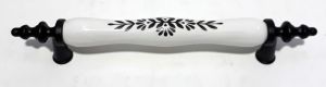 Delikler Arası 13cm Boyu 18cm Metal ve Porselen Üstüne Desenli   3 Renk Çekmece Kulpu