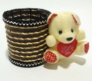 PELUŞ AYICIKLI HASIR ÖRGÜLÜ MASA ÜSTÜ KALEMLİK-3