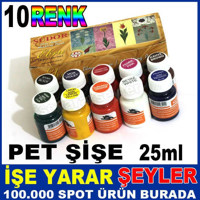 SÜDOR 10 FARKLI RENK TAM SET NON-TOXIC 25ml EBRU BOYASI SETİ KUMAŞ, KAĞIT VE AHŞAP İÇİN UYGUNDUR -2