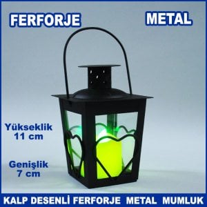 Kalp Desenli Ferforje Metal Mumluk - Tea Light Mumluk - Kafes Mumluk - Dekoratif Mumluk 11x7 cm