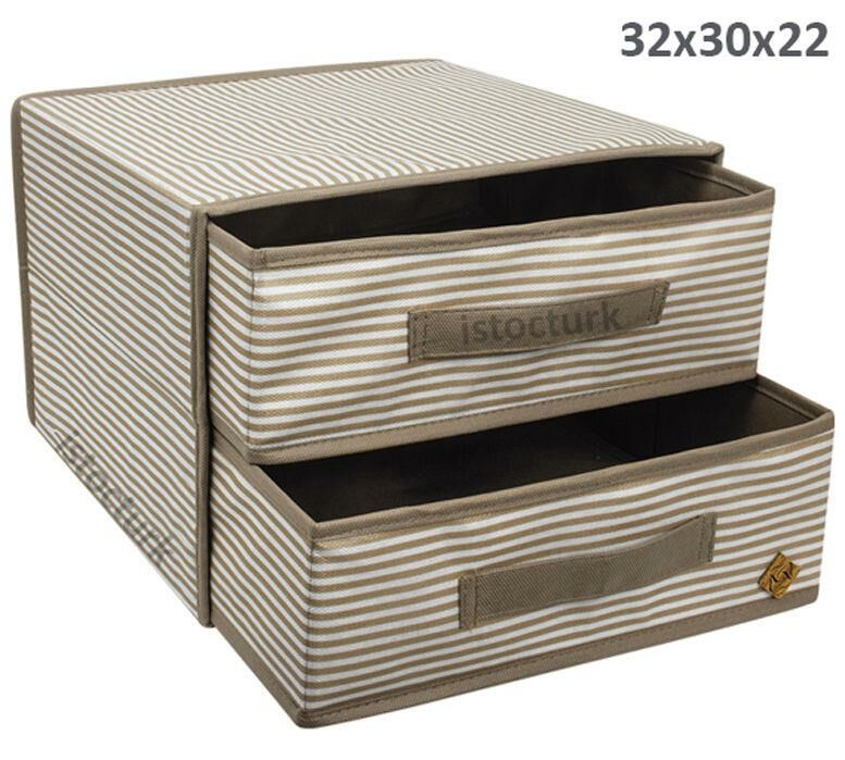 Aradıklarınızı Hızlı ve Kolay Bulabileceğiniz 32x30x22cm Pratik Katlanır 2 Çekmeceli Bez Organizer