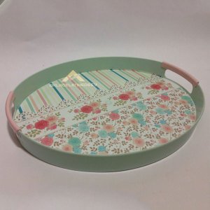 Desenli Servis Tepsisi 30x35cm Ebatında Elips Tepsi Şık Tasarım Plastik Sunum Tepsisi