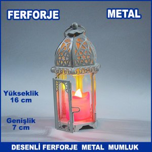 Desenli Ferforje Metal Mumluk - Tea Light Mumluk - Kafes Mumluk - Dekoratif Mumluk 16x7 cm