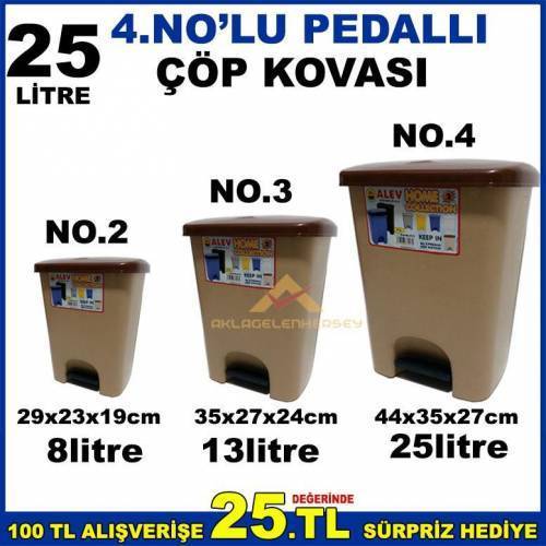 25 Litre Pedallı Kaliteli Plastik Çöp Kovası No.4 44x35x27cm