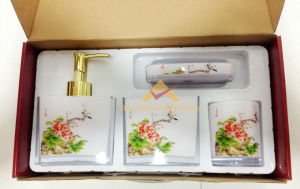 DESENLİ ÇİFTKAT AKRİLİK 4 PARÇA LÜKS BANYO LAVABO SETİ-YEŞİL