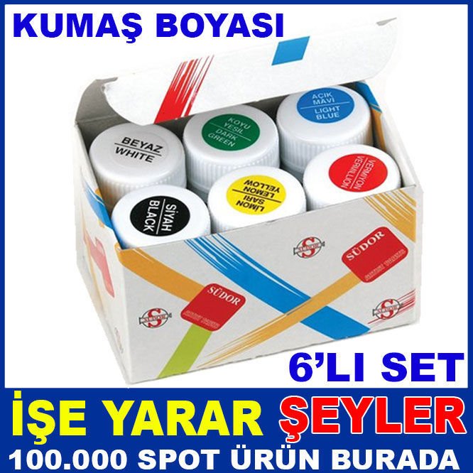SÜDOR 25ml 1 KUTUDA 6 FARKLI RENK KUMAŞ BOYASI