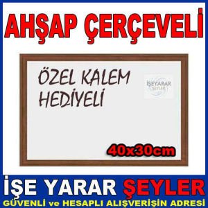 HEDİYELİ AHŞAP ÇERÇEVE BEYAZ YAZI TAHTASI 40x30c