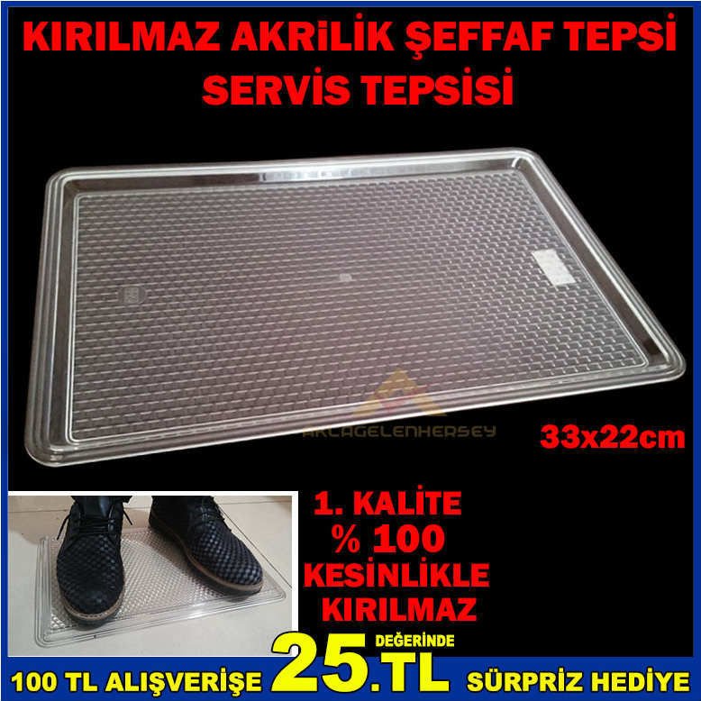 33x22cm KIRILMAZ ŞEFFAF AKRİLİK SERVİS TEPSİSİ