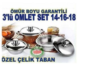 Özel Kapsül Tabanlı 3lü Paslanmaz Çelik Omlet Tava Seti 14-16-18cm,yemek Isıtma,3lü Omlet Sahan Seti
