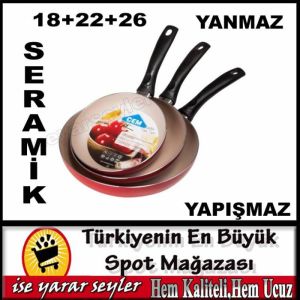 YANMAZ YAPIŞMAZ SERAMİK BEYAZ 3 LÜ CEM TAVA SETİ