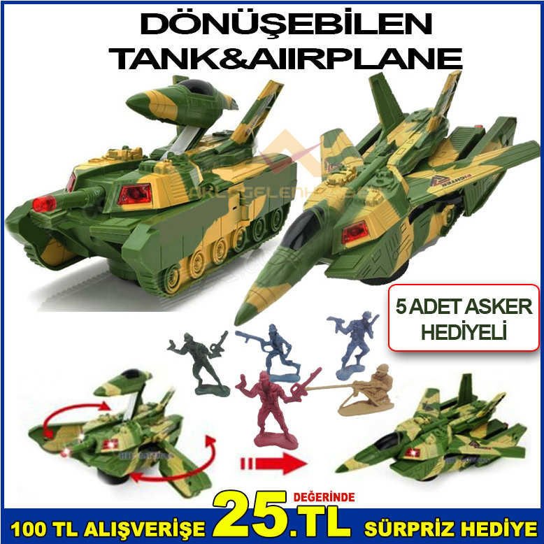 TANK UÇAĞA DÖNÜŞÜYOR BİRANDA UÇAK TANK HALİNİ ALIYOR,IŞIKLI,HAREKETLİ EĞLENCELİ TRANSFORM TANK-UÇAK