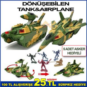 TANK UÇAĞA DÖNÜŞÜYOR BİRANDA UÇAK TANK HALİNİ ALIYOR,IŞIKLI,HAREKETLİ EĞLENCELİ TRANSFORM TANK-UÇAK