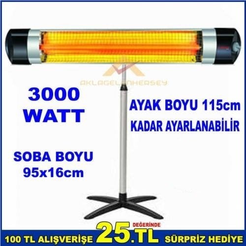 Merttuğ 3000w Maximum Verim İnfrared Ufo Tipi Elektrikli Isıtıcı Soba 115cm Ayarlı Ayak Hediyeli