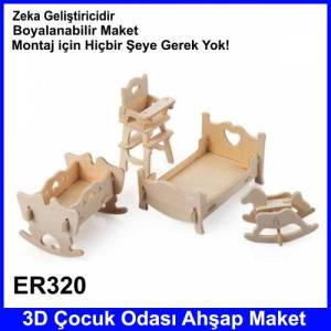 Ertanoy ER320 Ahşap Çocuk Odası Boyanabilr 3D Maket Seti