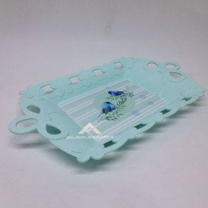 Çiçek Desenli Dikdörtgen Servis Tepsisi 39x23cm Ebatında Tepsi Şık Tasarım Plastik Sunum Tepsisi