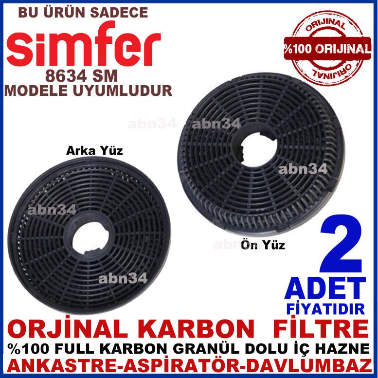 SİMFER ANKASTRE DAVLUMBAZ FİLTRESİ Simfer 8634 SM Davlumbaz Ankastre Aspiratör Karbon Filtre-1009