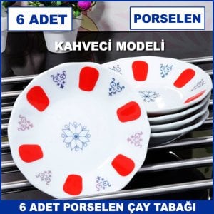 6 Adet Klasik Kahveci Tipi Porselen Çay Tabağı - 1. Kalite Porselen Çay Bardak Tabağı