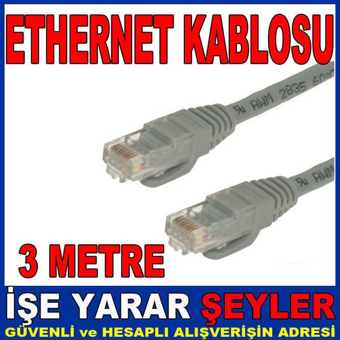 3 METRE CAT 5 ETHERNET KABLOSU 2 UCU JACKLI