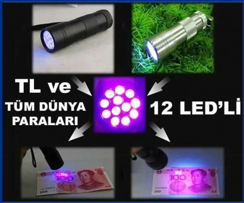Alüminyum Gövde Cepte Taşınabilir Ultraviole 12 Led Mor Işık %100 Güvenli Sahte Para Kontrol Feneri