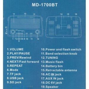 Kemai MD-1700BT BT/USB/SD/FM Nostaljik Görünümlü Radyo