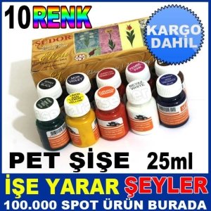 SÜDOR 10 FARKLI RENK TAM SET NON-TOXIC 25ml EBRU BOYASI SETİ KUMAŞ, KAĞIT VE AHŞAP İÇİN UYGUNDUR -2