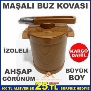 Ahşap Görünüm İzoleli Büyükboy Maşalı Buz Kovası