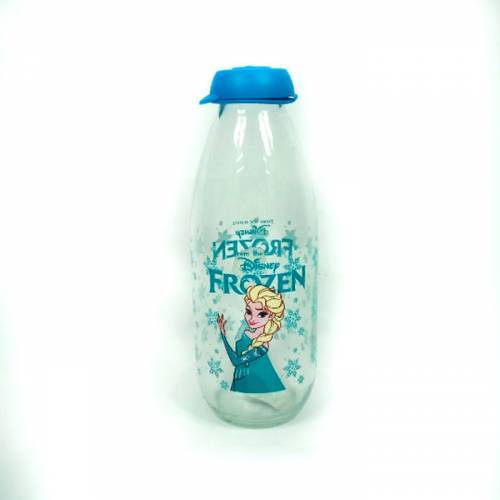 Frozen Baskılı 1 lt Kapasiteli Cam Süt Şişesi Dekoratif Şişe