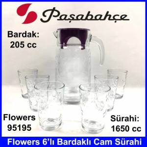 Paşabahçe 95195 Flowers 6'lı Cam Sürahi 1650 cc