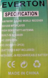 EVERTON RT 804 AM /FM/SW 3 Band Radyo Çalar. USB MP3 Çalar. Yüksek Çekiş Güçlü Anten Mevcuttur